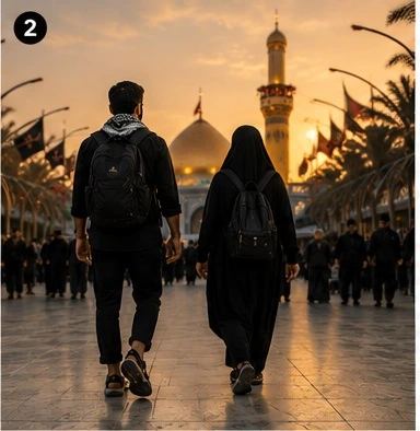 نمای پشت زائران در مسیر نجف تا کربلا با صندل مناسب پیادهروی اربعین